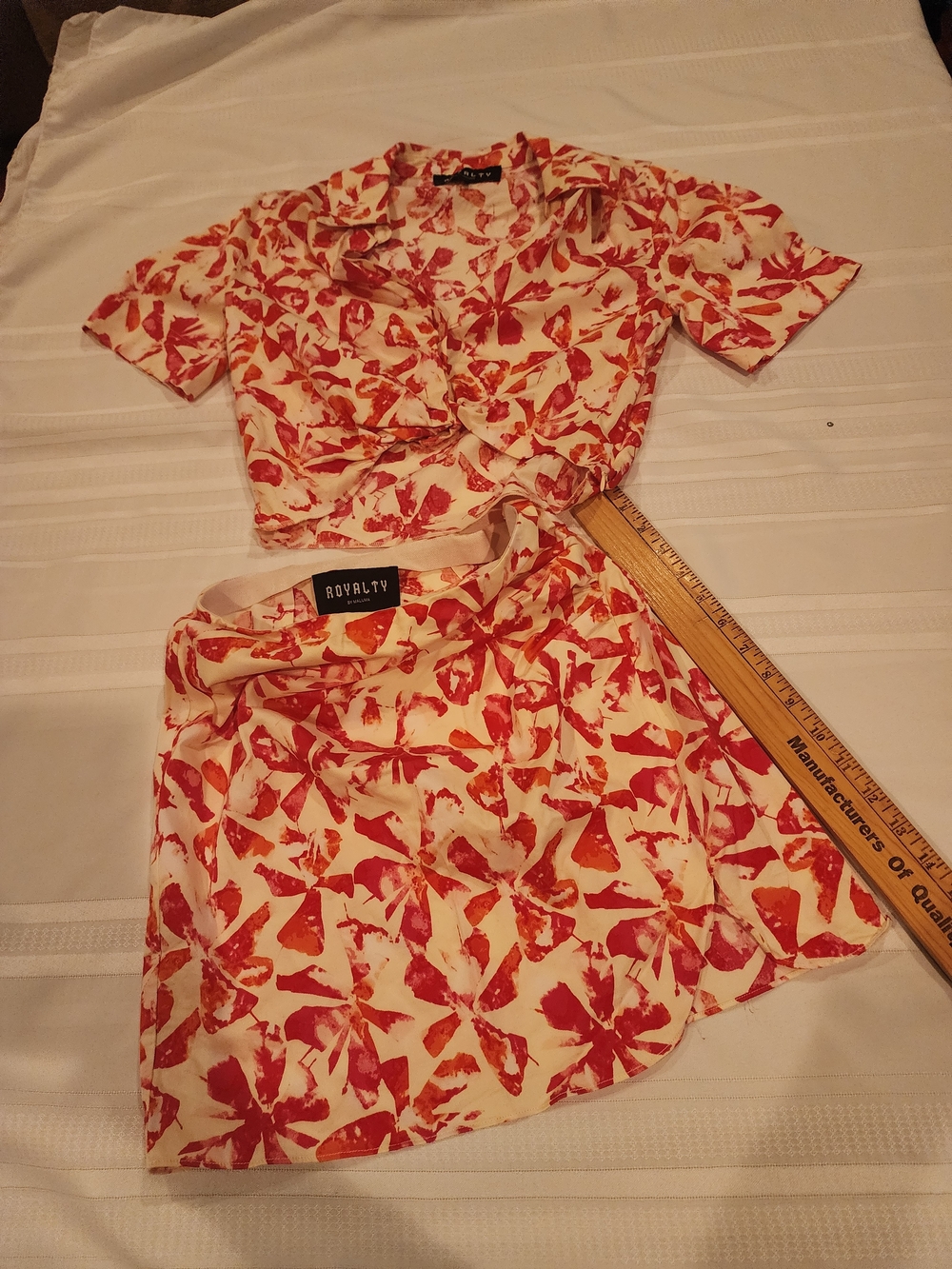 Royalty For Me Red and Cream Floral Mini Skirt Set
